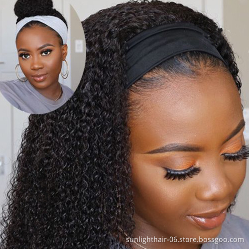 Afro coiffure boucle extensions de vrai tissage bresilien cheveux humaines machine perruque bandeau non dentelle pour femme